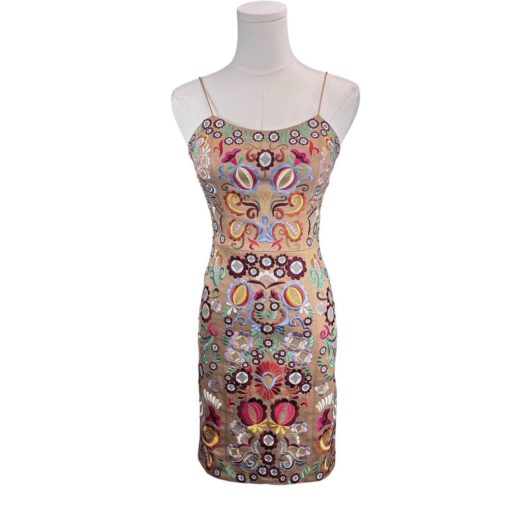 Alice + Olivia Mini Dress Embroidered Showroom Sample Runway Silk Lined RARE S‎